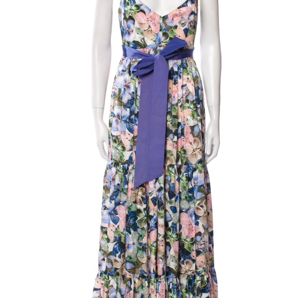 Badgley Mischka Floral Maxi Dress with Purple Belt
